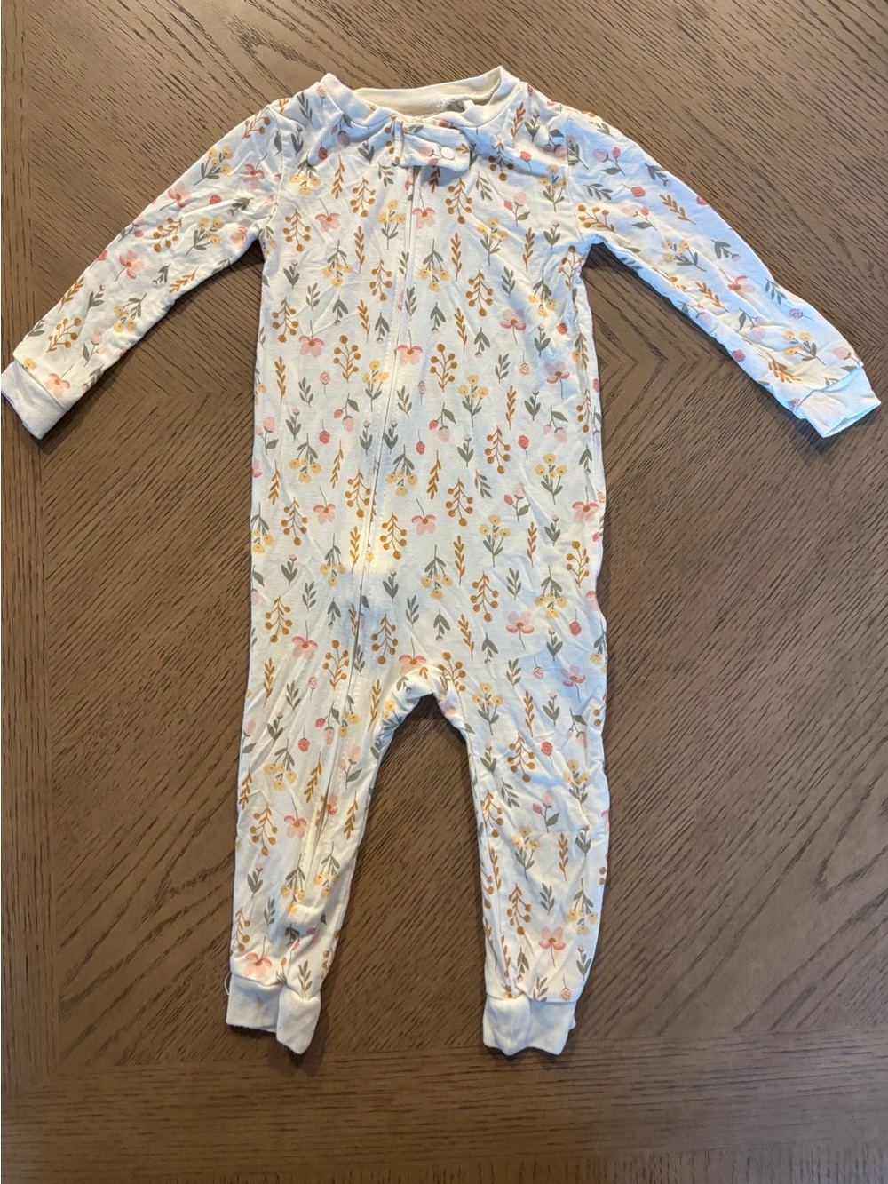 Long-Sleeve Floral Bamboo Footie for Babies in Light Blue and Pink